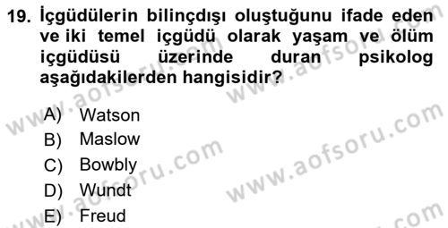 Davranış Bilimleri 2 Dersi 2025 - 2026 Yılı (Vize) Ara Sınav Soruları 19. Soru