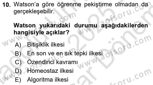 Davranış Bilimleri 2 Dersi 2025 - 2026 Yılı (Final) Dönem Sonu Sınav Soruları 10. Soru