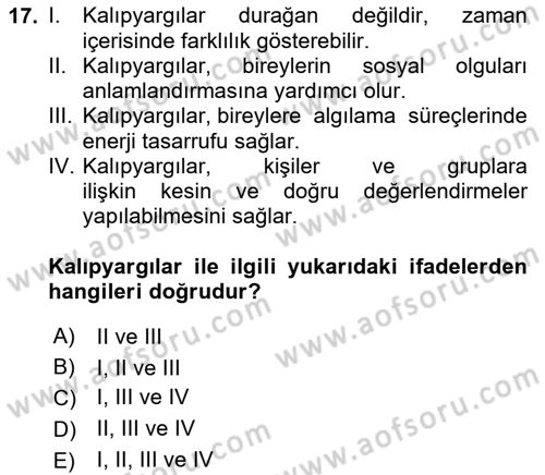 Davranış Bilimleri 2 Dersi 2025 - 2026 Yılı (Final) Dönem Sonu Sınav Soruları 17. Soru