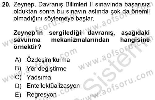 Davranış Bilimleri 2 Dersi 2025 - 2026 Yılı (Final) Dönem Sonu Sınav Soruları 20. Soru