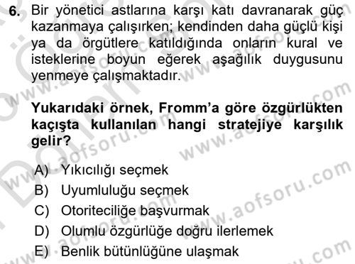 Davranış Bilimleri 2 Dersi 2025 - 2026 Yılı (Final) Dönem Sonu Sınav Soruları 6. Soru