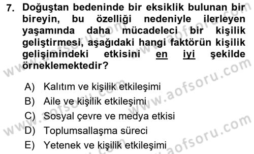 Davranış Bilimleri 2 Dersi 2025 - 2026 Yılı (Final) Dönem Sonu Sınav Soruları 7. Soru