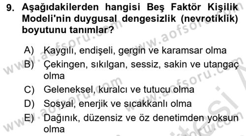 Davranış Bilimleri 2 Dersi 2025 - 2026 Yılı (Final) Dönem Sonu Sınav Soruları 9. Soru