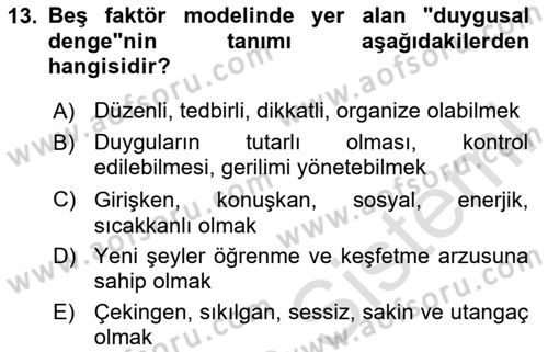 Davranış Bilimleri 2 Dersi 2025 - 2026 Yılı Yaz Okulu Sınav Soruları 13. Soru