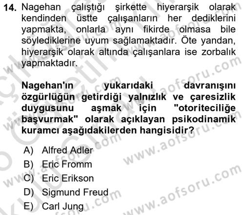 Davranış Bilimleri 2 Dersi 2025 - 2026 Yılı Yaz Okulu Sınav Soruları 14. Soru