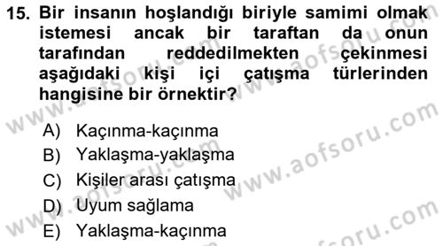 Davranış Bilimleri 2 Dersi 2025 - 2026 Yılı Yaz Okulu Sınav Soruları 15. Soru