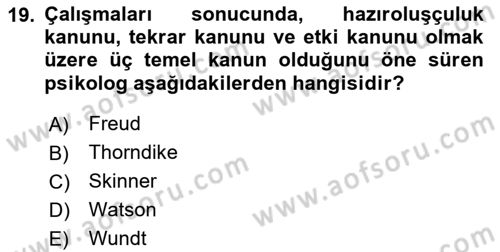 Davranış Bilimleri 2 Dersi 2025 - 2026 Yılı Yaz Okulu Sınav Soruları 19. Soru