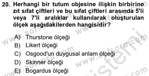 Davranış Bilimleri 2 Dersi 2025 - 2026 Yılı Yaz Okulu Sınav Soruları 20. Soru