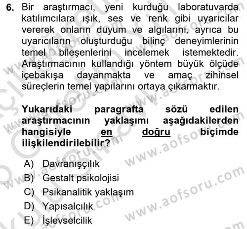 Davranış Bilimleri 2 Dersi 2025 - 2026 Yılı Yaz Okulu Sınav Soruları 6. Soru
