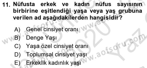 Nüfus Ve Toplum Dersi 2020 - 2021 Yılı Yaz Okulu Sınav Soruları 11. Soru