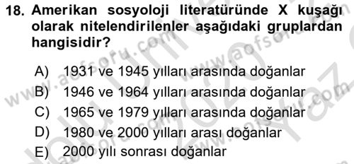 Nüfus Ve Toplum Dersi 2020 - 2021 Yılı Yaz Okulu Sınav Soruları 18. Soru