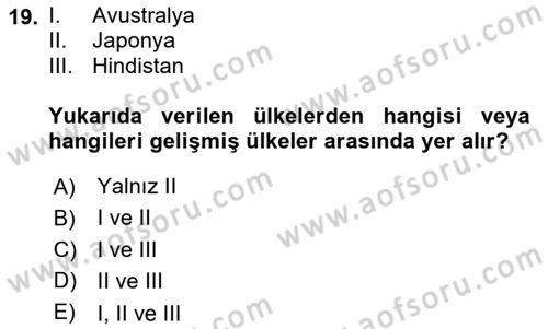 Nüfus Ve Toplum Dersi 2020 - 2021 Yılı Yaz Okulu Sınav Soruları 19. Soru