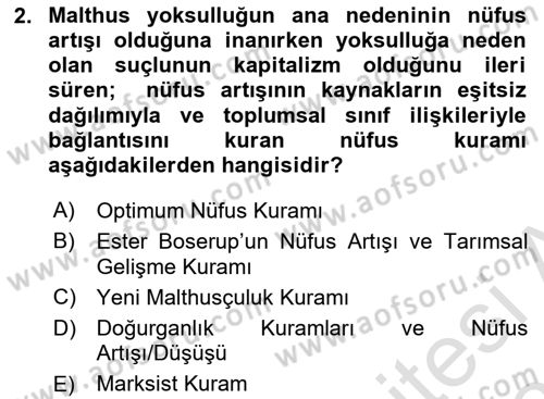Nüfus Ve Toplum Dersi 2020 - 2021 Yılı Yaz Okulu Sınav Soruları 2. Soru
