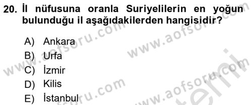 Nüfus Ve Toplum Dersi 2020 - 2021 Yılı Yaz Okulu Sınav Soruları 20. Soru