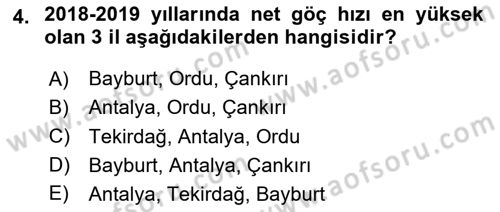 Nüfus Ve Toplum Dersi 2020 - 2021 Yılı Yaz Okulu Sınav Soruları 4. Soru