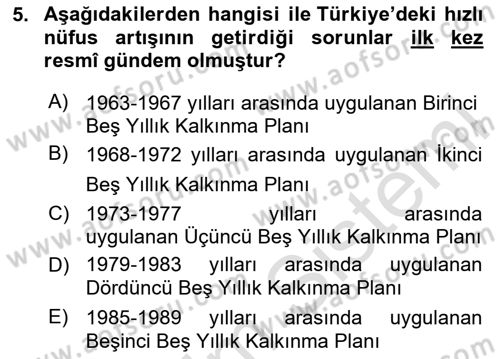 Nüfus Ve Toplum Dersi 2020 - 2021 Yılı Yaz Okulu Sınav Soruları 5. Soru