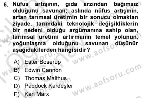 Nüfus Ve Toplum Dersi 2020 - 2021 Yılı Yaz Okulu Sınav Soruları 6. Soru
