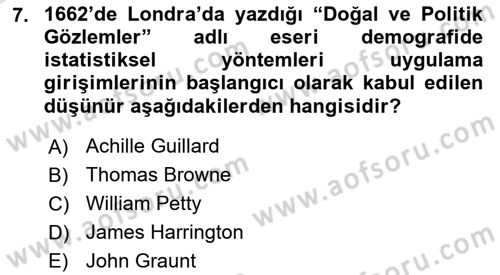 Nüfus Ve Toplum Dersi 2020 - 2021 Yılı Yaz Okulu Sınav Soruları 7. Soru
