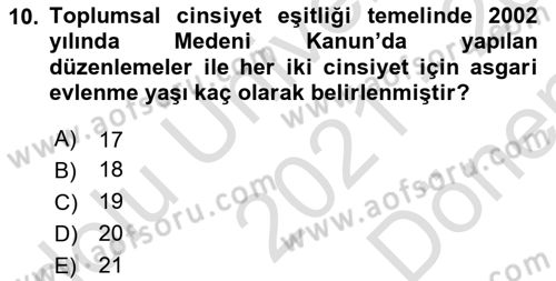 Nüfus Ve Toplum Dersi Ara Sınavı Deneme Sınav Soruları 10. Soru