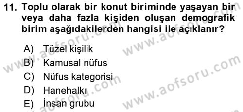 Nüfus Ve Toplum Dersi Ara Sınavı Deneme Sınav Soruları 11. Soru