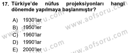 Nüfus Ve Toplum Dersi Ara Sınavı Deneme Sınav Soruları 17. Soru