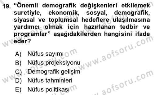Nüfus Ve Toplum Dersi Ara Sınavı Deneme Sınav Soruları 19. Soru