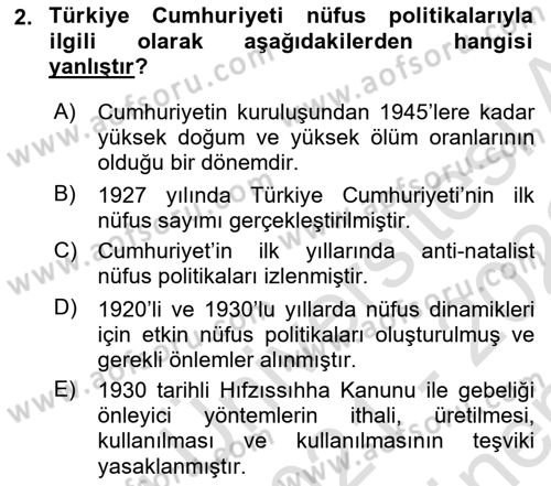 Nüfus Ve Toplum Dersi Ara Sınavı Deneme Sınav Soruları 2. Soru