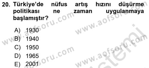 Nüfus Ve Toplum Dersi Ara Sınavı Deneme Sınav Soruları 20. Soru