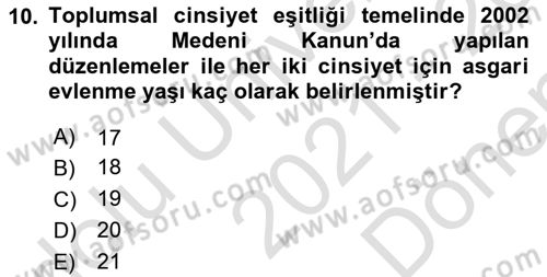 Nüfus Ve Toplum Dersi 2021 - 2022 Yılı (Final) Dönem Sonu Sınav Soruları 10. Soru