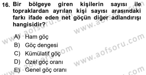 Nüfus Ve Toplum Dersi 2021 - 2022 Yılı (Final) Dönem Sonu Sınav Soruları 16. Soru
