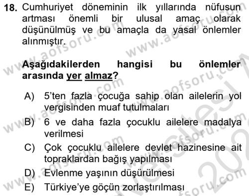 Nüfus Ve Toplum Dersi 2021 - 2022 Yılı (Final) Dönem Sonu Sınav Soruları 18. Soru