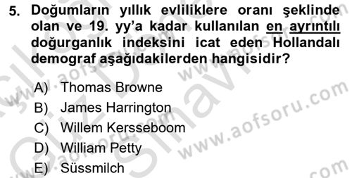 Nüfus Ve Toplum Dersi 2021 - 2022 Yılı (Final) Dönem Sonu Sınav Soruları 5. Soru