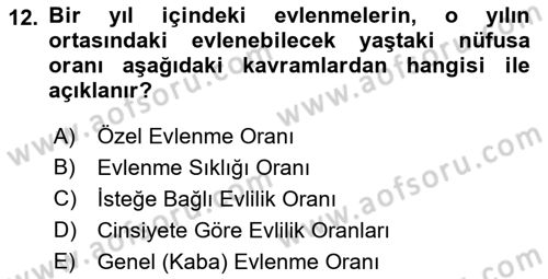 Nüfus Ve Toplum Dersi 2021 - 2022 Yılı Yaz Okulu Sınav Soruları 12. Soru