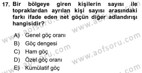 Nüfus Ve Toplum Dersi 2021 - 2022 Yılı Yaz Okulu Sınav Soruları 17. Soru