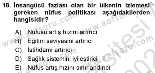 Nüfus Ve Toplum Dersi 2021 - 2022 Yılı Yaz Okulu Sınav Soruları 18. Soru