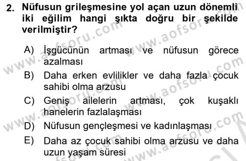 Nüfus Ve Toplum Dersi 2021 - 2022 Yılı Yaz Okulu Sınav Soruları 2. Soru