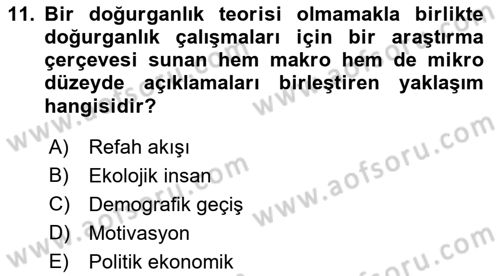Nüfus Ve Toplum Dersi Ara Sınavı Deneme Sınav Soruları 11. Soru