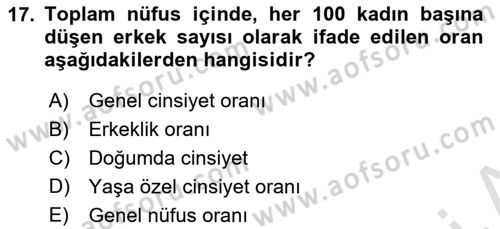 Nüfus Ve Toplum Dersi Ara Sınavı Deneme Sınav Soruları 17. Soru
