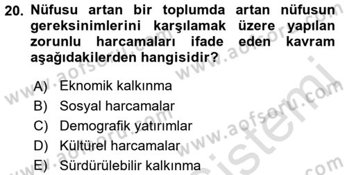 Nüfus Ve Toplum Dersi Ara Sınavı Deneme Sınav Soruları 20. Soru
