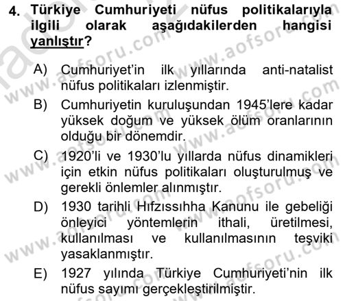 Nüfus Ve Toplum Dersi Ara Sınavı Deneme Sınav Soruları 4. Soru