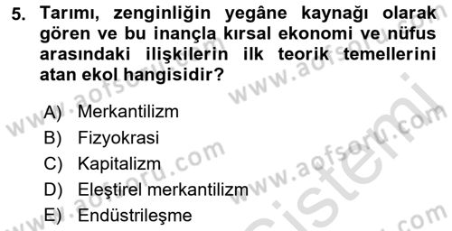 Nüfus Ve Toplum Dersi Ara Sınavı Deneme Sınav Soruları 5. Soru