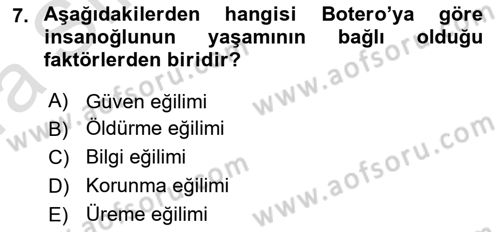 Nüfus Ve Toplum Dersi Ara Sınavı Deneme Sınav Soruları 7. Soru
