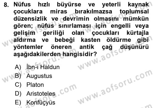 Nüfus Ve Toplum Dersi Ara Sınavı Deneme Sınav Soruları 8. Soru