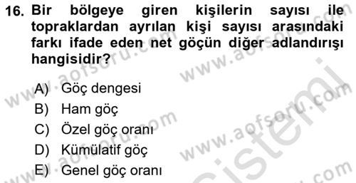 Nüfus Ve Toplum Dersi 2022 - 2023 Yılı (Final) Dönem Sonu Sınav Soruları 16. Soru