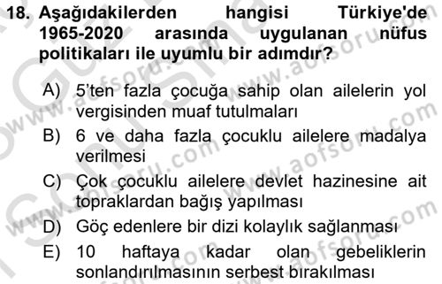 Nüfus Ve Toplum Dersi 2022 - 2023 Yılı (Final) Dönem Sonu Sınav Soruları 18. Soru