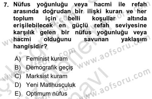Nüfus Ve Toplum Dersi 2022 - 2023 Yılı (Final) Dönem Sonu Sınav Soruları 7. Soru