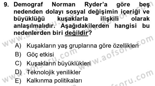 Nüfus Ve Toplum Dersi 2022 - 2023 Yılı (Final) Dönem Sonu Sınav Soruları 9. Soru