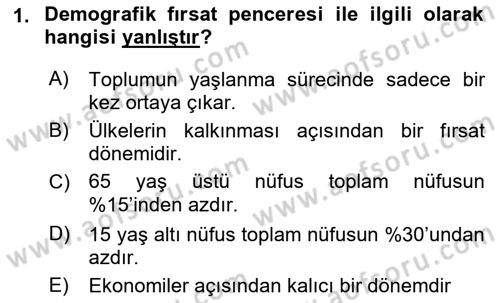 Nüfus Ve Toplum Dersi 2022 - 2023 Yılı Yaz Okulu Sınav Soruları 1. Soru