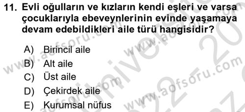 Nüfus Ve Toplum Dersi 2022 - 2023 Yılı Yaz Okulu Sınav Soruları 11. Soru