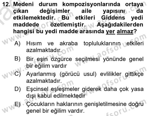Nüfus Ve Toplum Dersi 2022 - 2023 Yılı Yaz Okulu Sınav Soruları 12. Soru